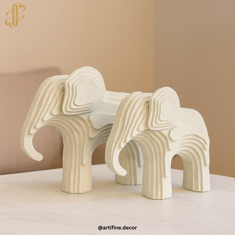 Modern Layered Elephant Sculpture – Set of 2