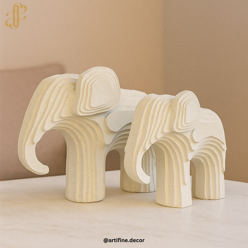 Modern Layered Elephant Sculpture – Set of 2
