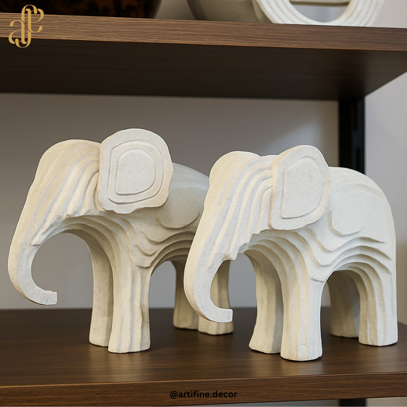 Modern Layered Elephant Sculpture – Set of 2