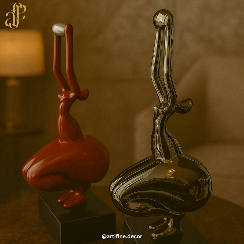 Modern Abstract Sitting Pose Sculpture – Available in Red & Grey