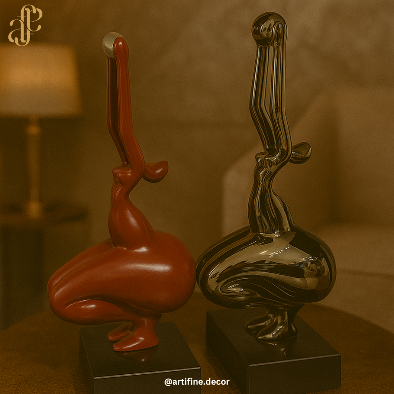 Modern Abstract Sitting Pose Sculpture – Available in Red & Grey