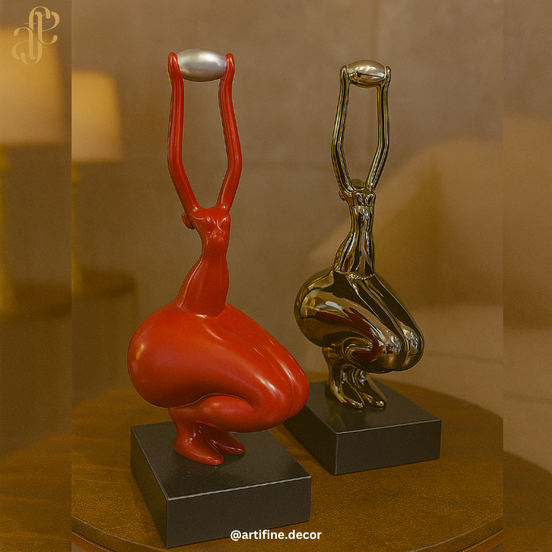 Modern Abstract Sitting Pose Sculpture – Available in Red & Grey