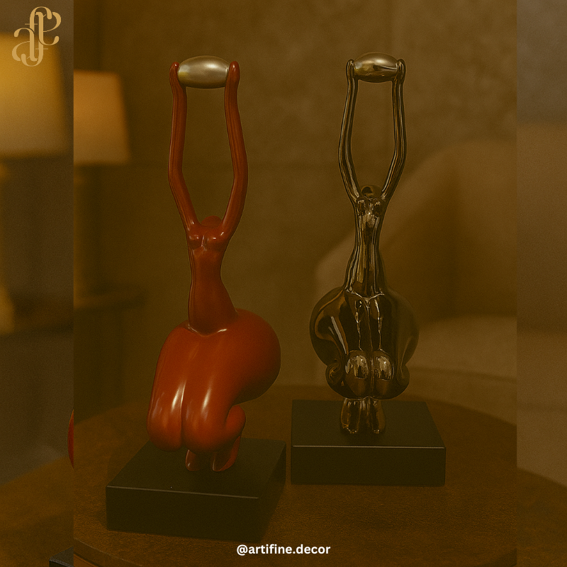 Modern Abstract Sitting Pose Sculpture – Available in Red & Grey