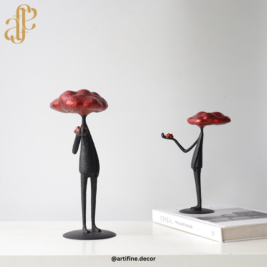 Modern Artistic Figurine Set – Black with Bronze/Red Texture