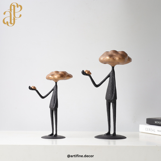 Modern Artistic Figurine Set – Black with Bronze/Red Texture