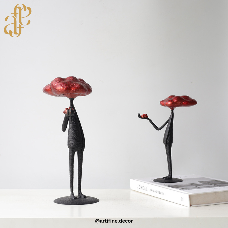 Modern Artistic Figurine Set – Black with Bronze/Red Texture