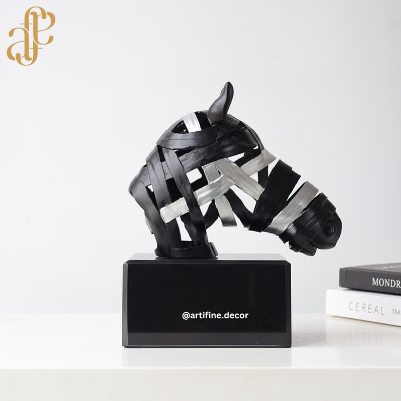 Black Metal Horse Bust with Gold/Silver Accents