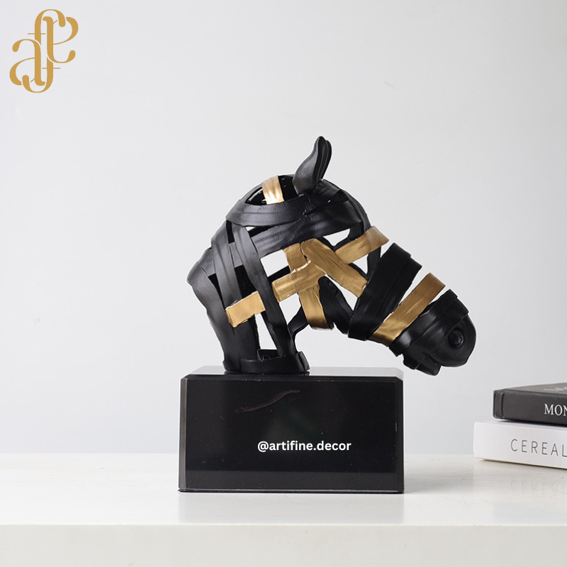 Black Metal Horse Bust with Gold/Silver Accents