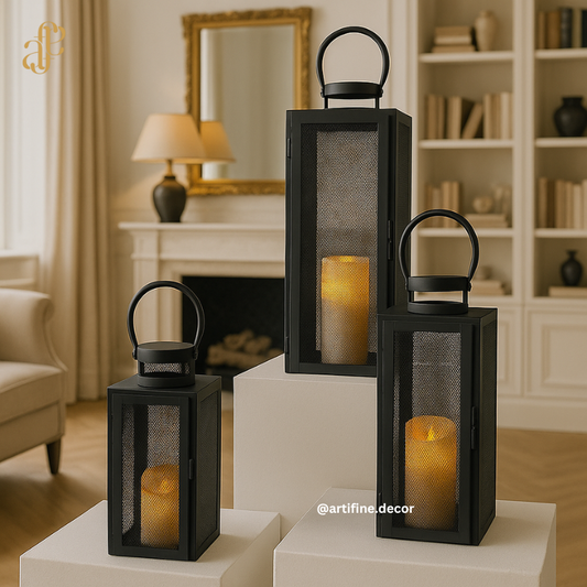 Matte Black Mesh Lantern – Contemporary Chic Decor