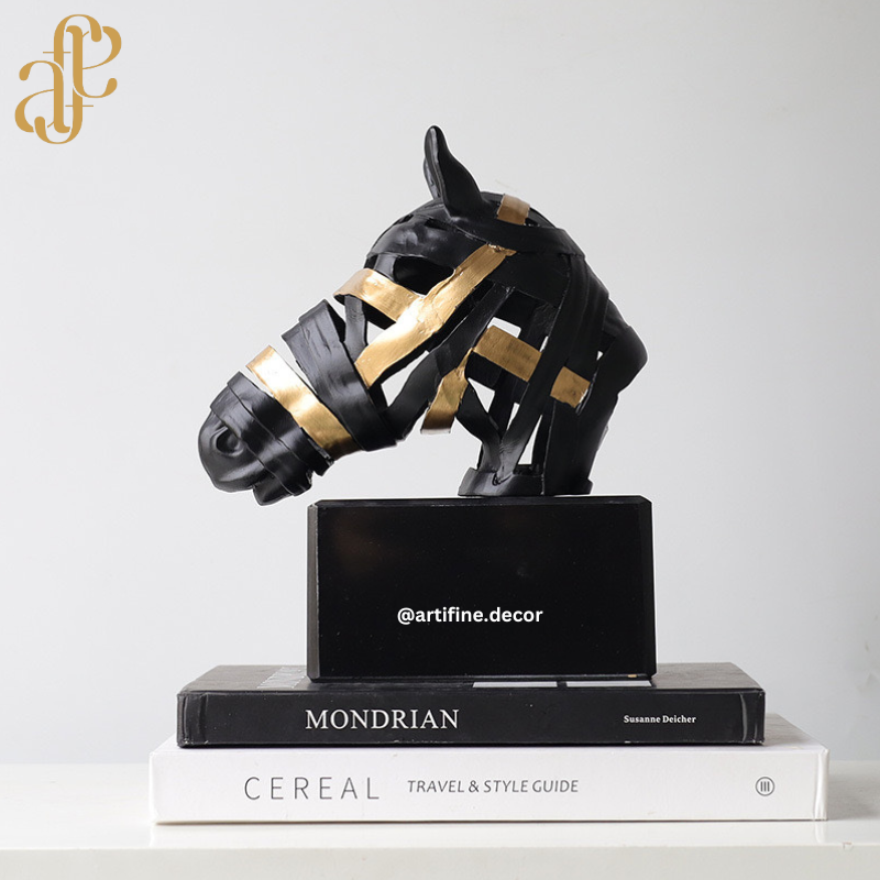Black Metal Horse Bust with Gold/Silver Accents