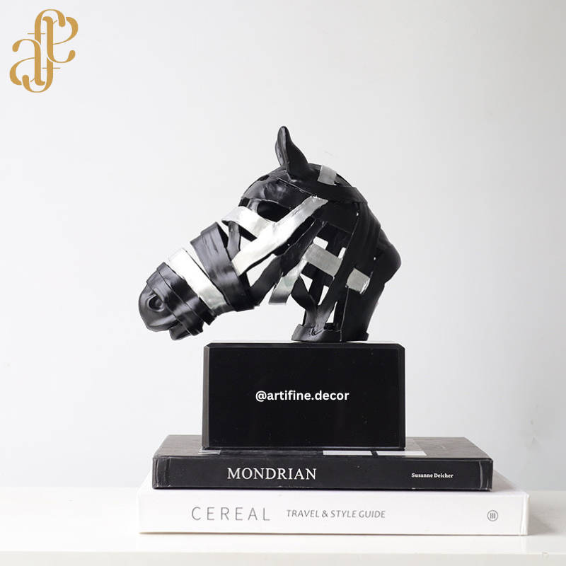 Black Metal Horse Bust with Gold/Silver Accents