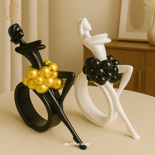 Elegant Bubble Skirt Figurines – Black & White