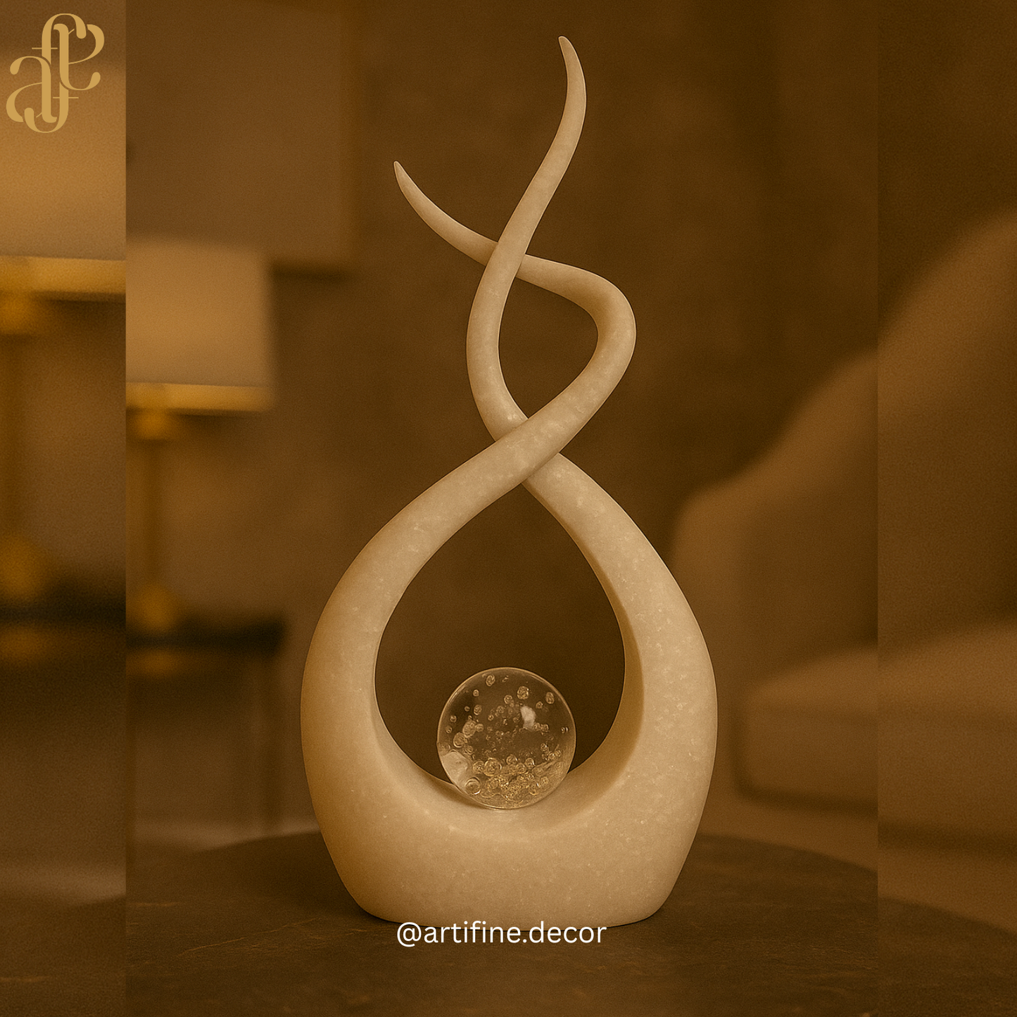 Elegant Infinity Sculpture with Crystal Sphere
