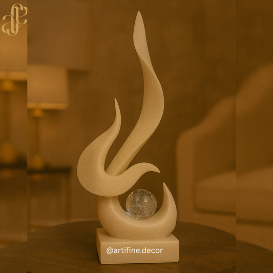 Modern Flame Sculpture with Crystal Sphere