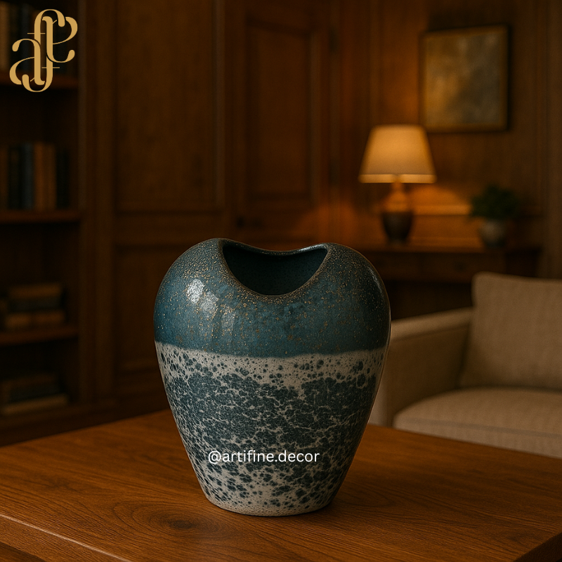 Handmade Textured Glass Vase Set – Teal & White Luxury Art Décor