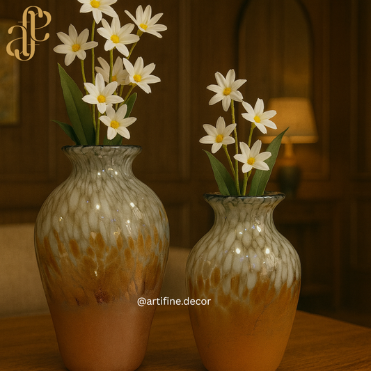 Handmade Amber & Frost Swirl Glass Vase Set – Decorative Art Home Accent