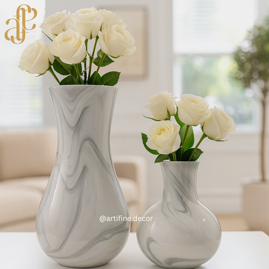Marble Swirl Handcrafted Glass Vase Set