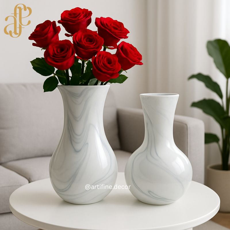 Marble Swirl Handcrafted Glass Vase Set