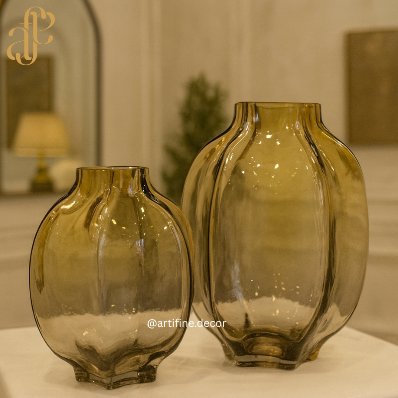 Amber Sculpted Glass Vase Set — Modern Luxury Home Décor