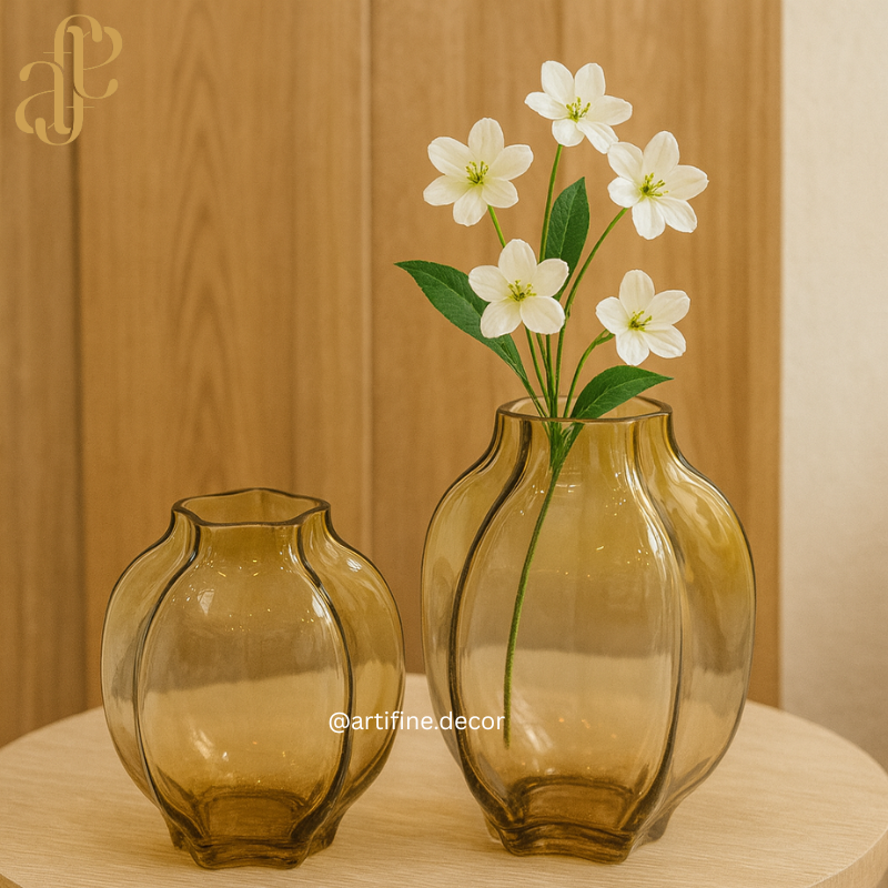 Amber Sculpted Glass Vase Set — Modern Luxury Home Décor