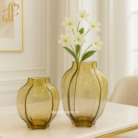 Amber Sculpted Glass Vase Set — Modern Luxury Home Décor