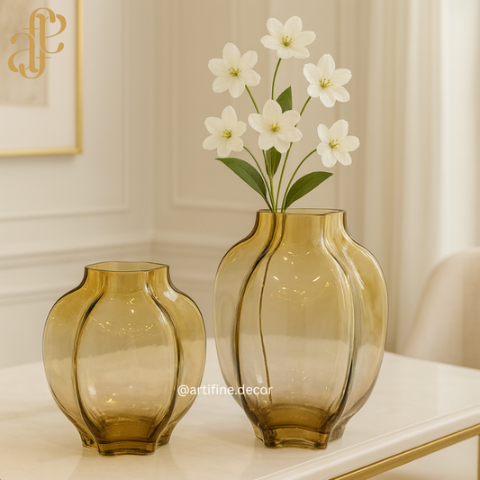 Amber Sculpted Glass Vase Set — Modern Luxury Home Décor