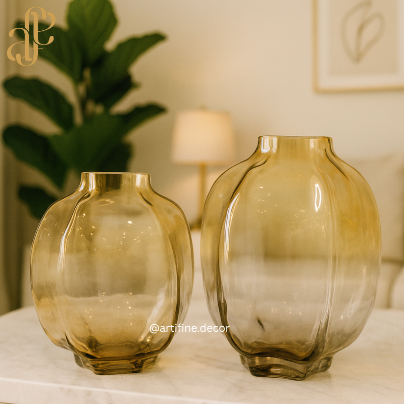 Amber Sculpted Glass Vase Set — Modern Luxury Home Décor