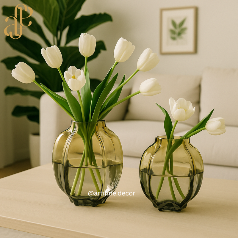Amber Sculpted Glass Vase Set — Modern Luxury Home Décor