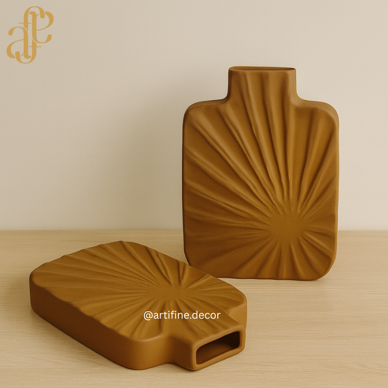Sunburst Textured Sculptural Vase – Modern Matte Brown Decor