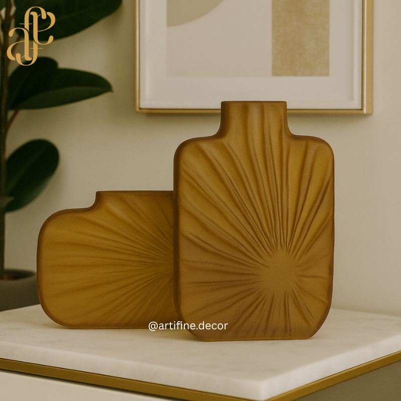 Sunburst Textured Sculptural Vase – Modern Matte Brown Decor