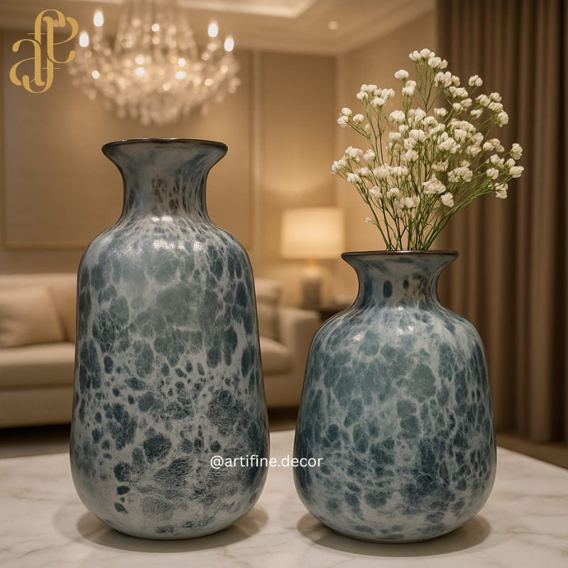 Azure Mist Hand-Blown Glass Vase Set — Modern Artistic Decor