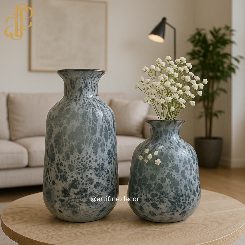 Azure Mist Hand-Blown Glass Vase Set — Modern Artistic Decor