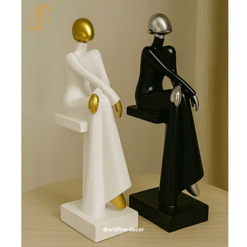 Elegant Sitting Lady Sculpture – Black & White