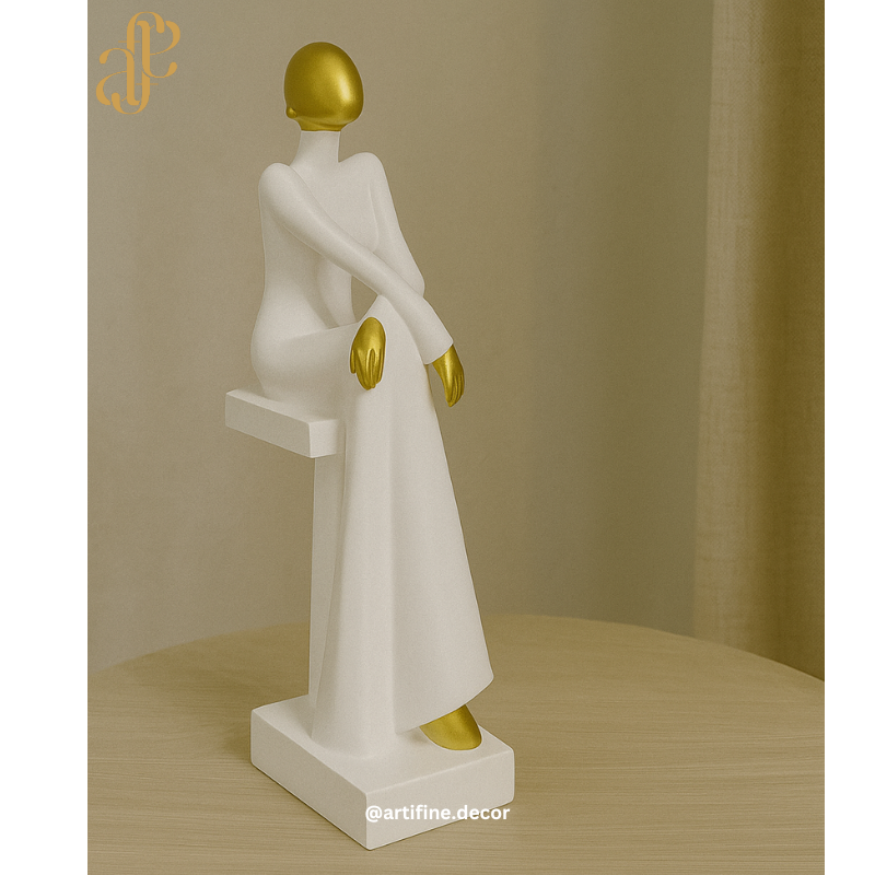 Elegant Sitting Lady Sculpture – Black & White