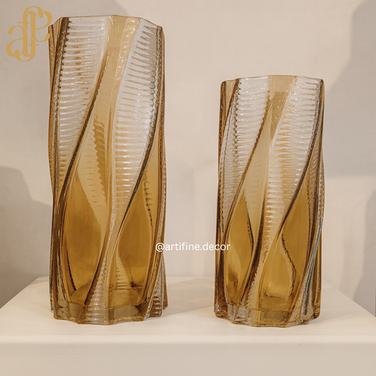 Twisted Geometry Glass Vase Collection – Smoke & Amber
