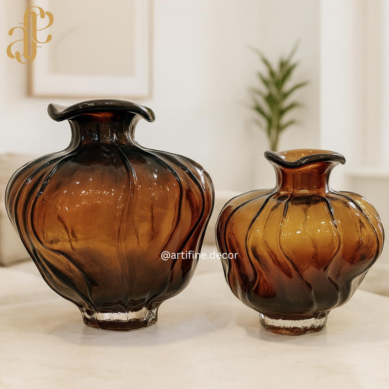 Vintage Ripple Glass Vase Collection – Emerald & Amber