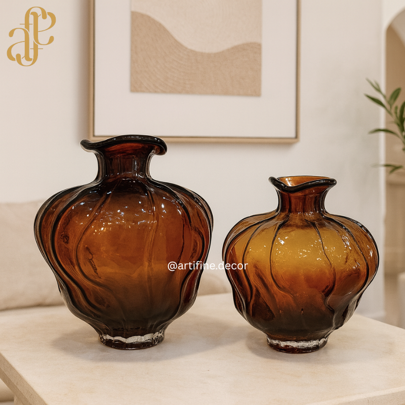 Vintage Ripple Glass Vase Collection – Emerald & Amber
