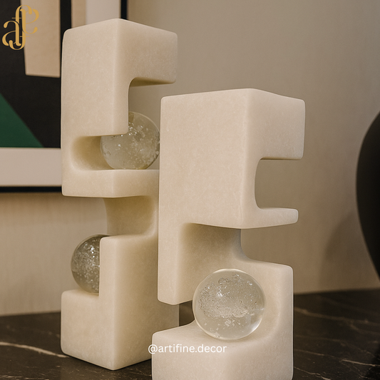 Geometric Modern Sculpture with Crystal Spheres