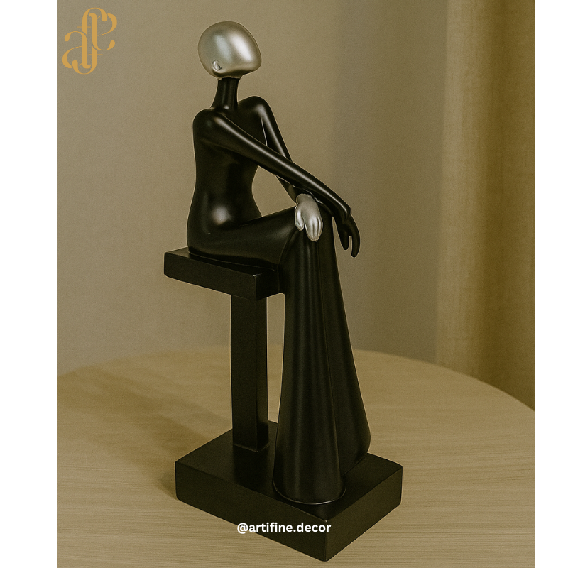 Elegant Sitting Lady Sculpture – Black & White