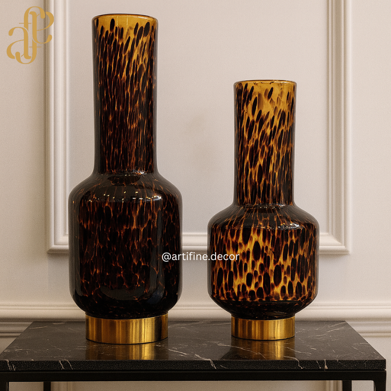 Leopard Luxe Glass Vase Collection – With Gold Base
