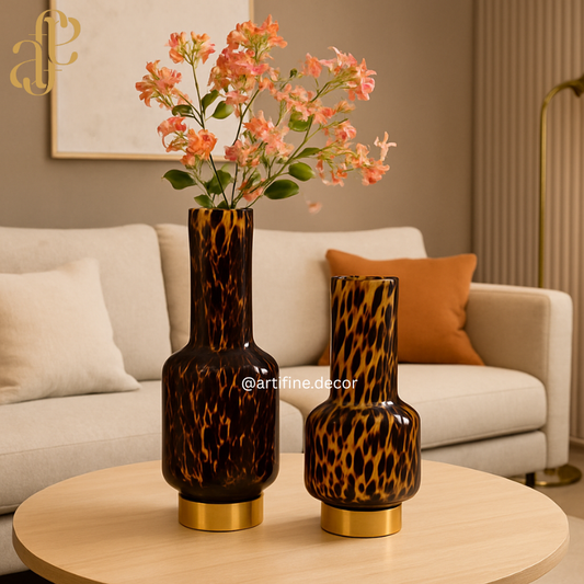 Leopard Luxe Glass Vase Collection – With Gold Base