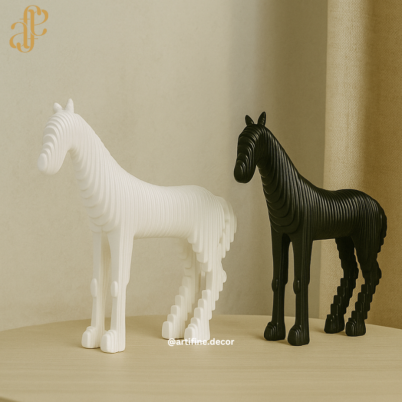 Modern Layered Horse Sculpture – Black & White