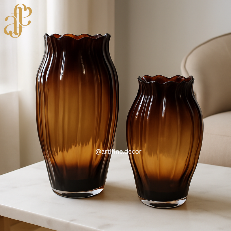 Ripple-Edge Textured Glass Vase Collection — Gray & Hazel