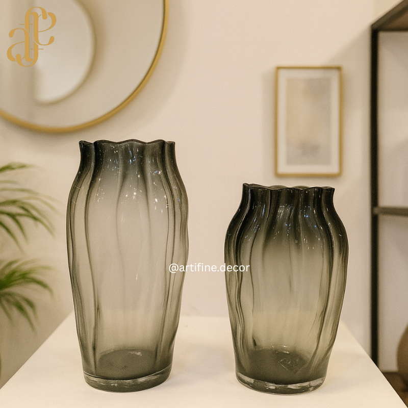 Ripple-Edge Textured Glass Vase Collection — Gray & Hazel
