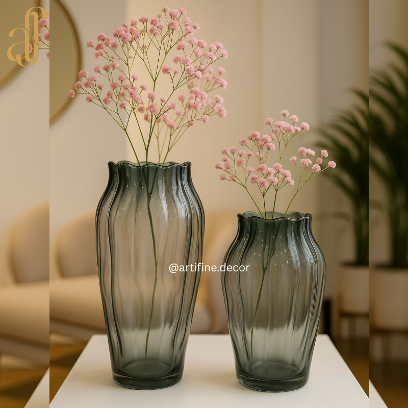 Ripple-Edge Textured Glass Vase Collection — Gray & Hazel