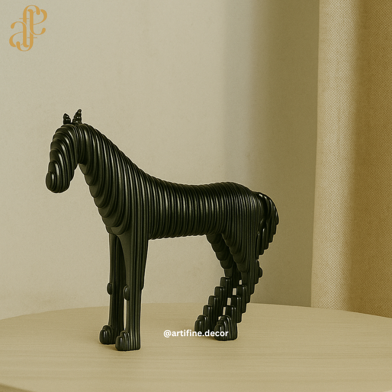 Modern Layered Horse Sculpture – Black & White