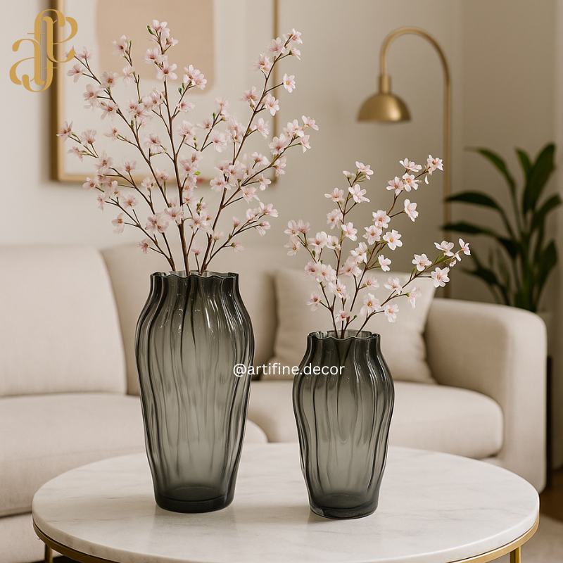 Ripple-Edge Textured Glass Vase Collection — Gray & Hazel