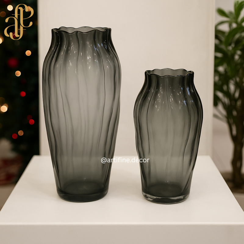 Ripple-Edge Textured Glass Vase Collection — Gray & Hazel