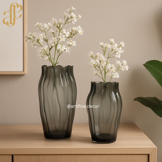 Ripple-Edge Textured Glass Vase Collection — Gray & Hazel