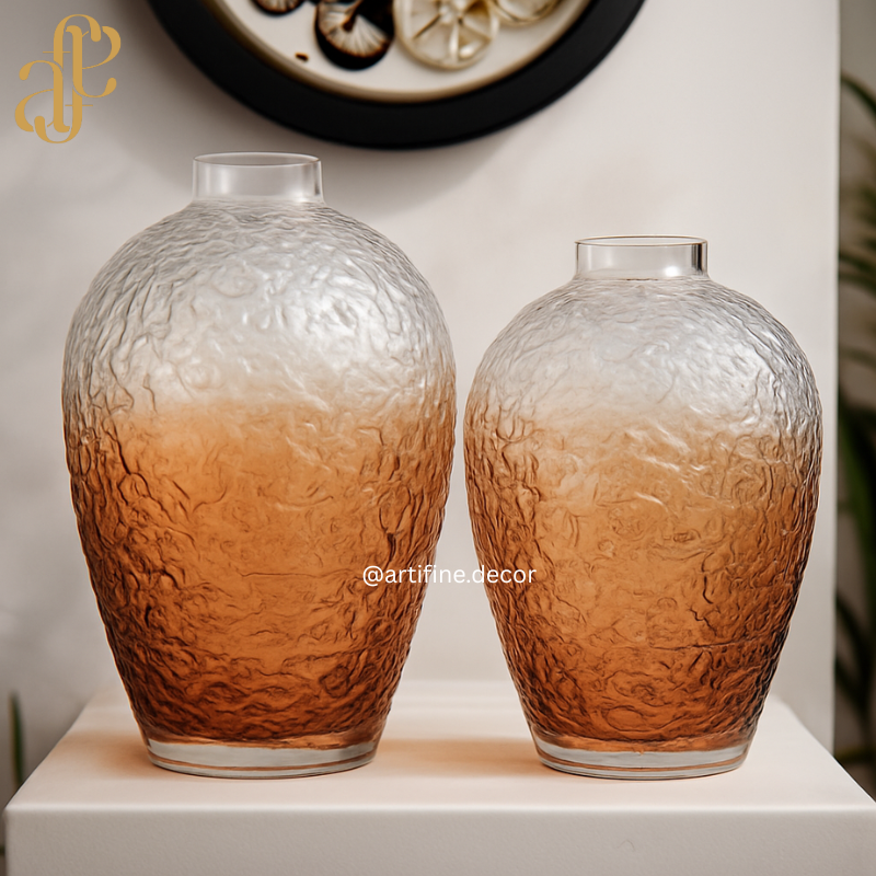 Textured Ombre Glass Vase Collection — Orange & Gray